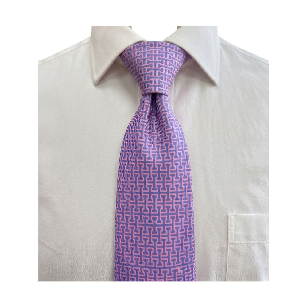 Hermès Paris Purple Geometric Micro Print 100% Silk Necktie